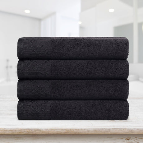 Cotton Floral Jacquard Border Bath Towel Set of 4 - Bath Towel by Superior Brand