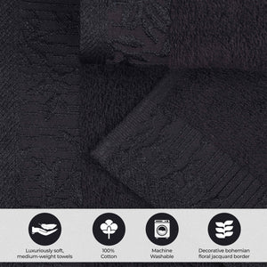 Cotton Floral Jacquard Border Bath Towel Set of 4 - Bath Towel by Superior Brand