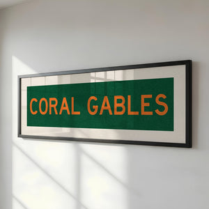 Framed Coral Gables Green and Orange Bus Scroll