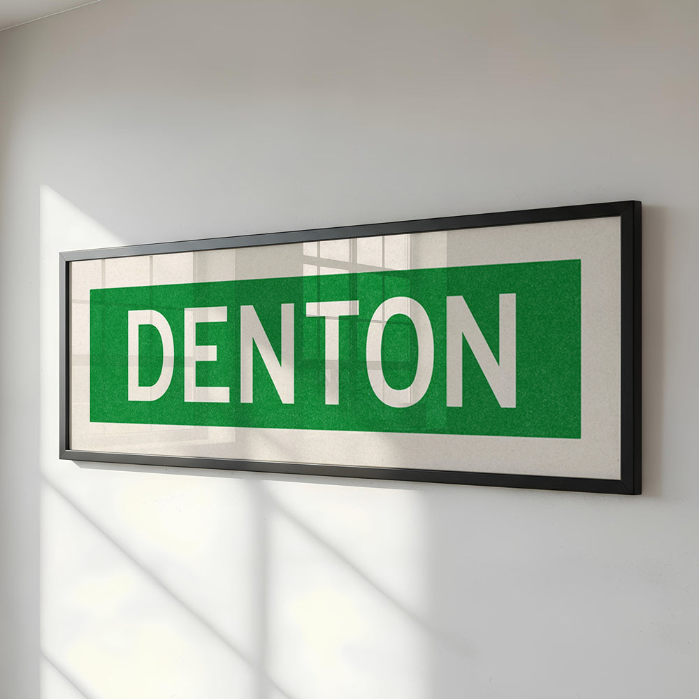 Framed Denton Green and White Bus Scroll