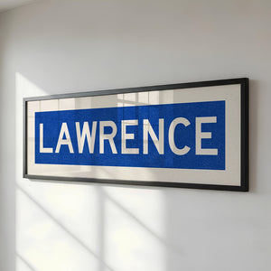 Framed Lawrence Blue Bus Scroll