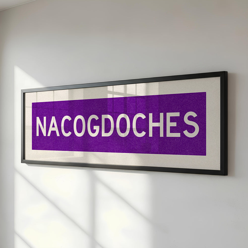 Framed Nacogdoches Purple and White Bus Scroll