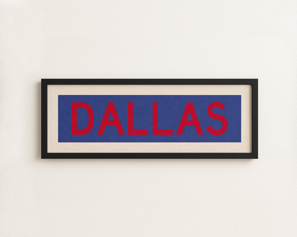Framed Dallas Blue and Red Bus Scroll