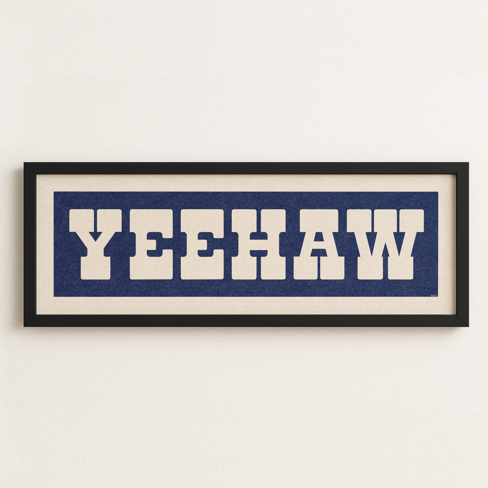 Framed YEEHAW Sign Blue & White Art Print