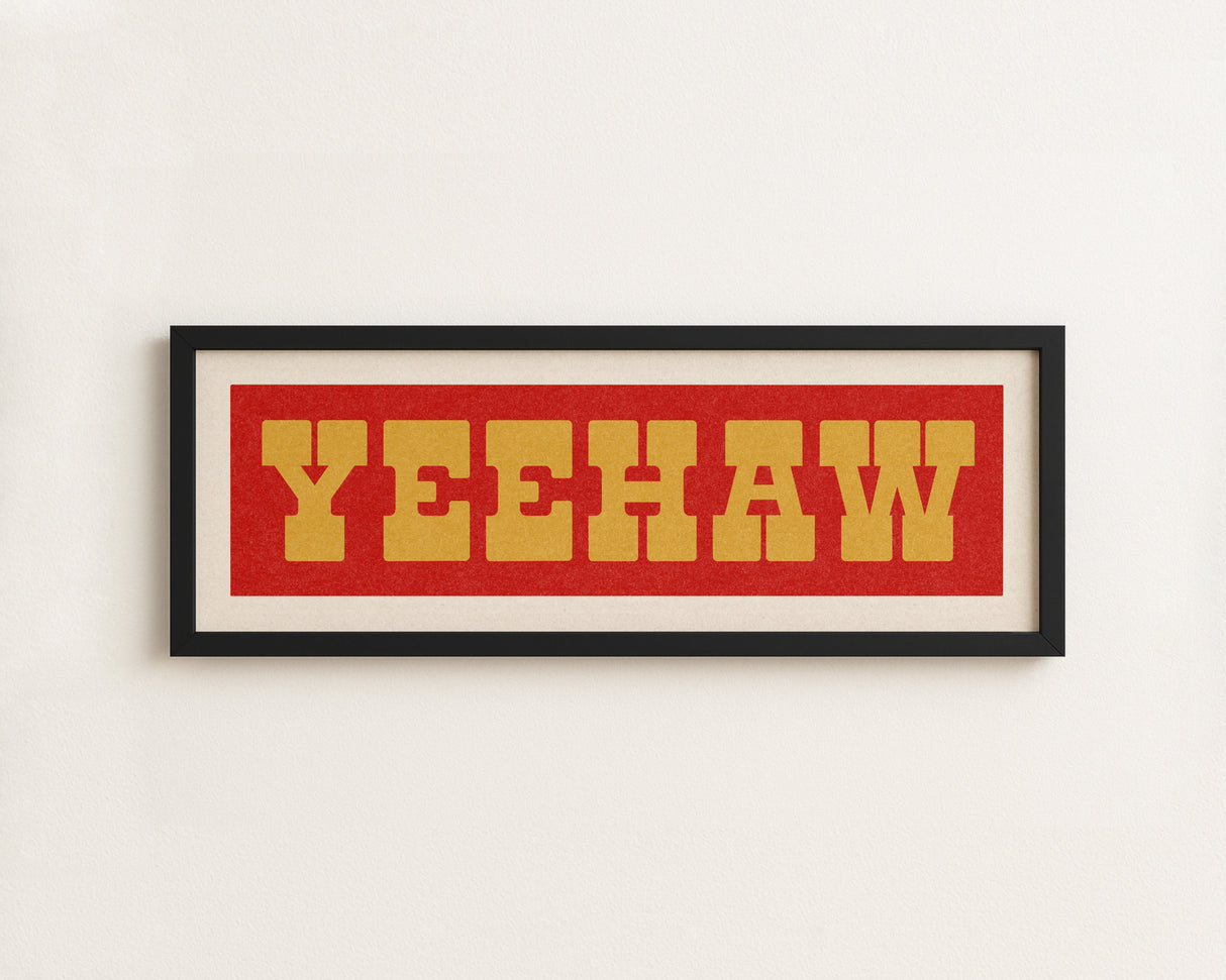 Framed YEEHAW Sign Red & Gold Art Print