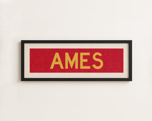 Framed Ames Red and Gold Bus Scroll