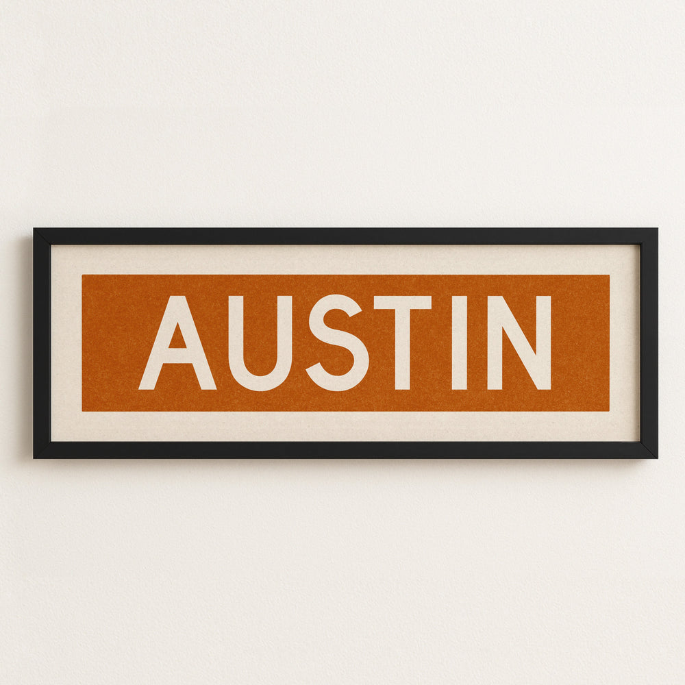 Framed Austin Orange Bus Scroll