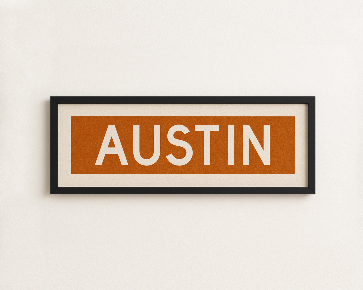 Framed Austin Orange Bus Scroll