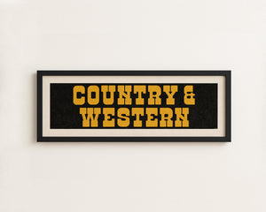 Framed COUNTRY & WESTERN Sign Black & Gold Art Print