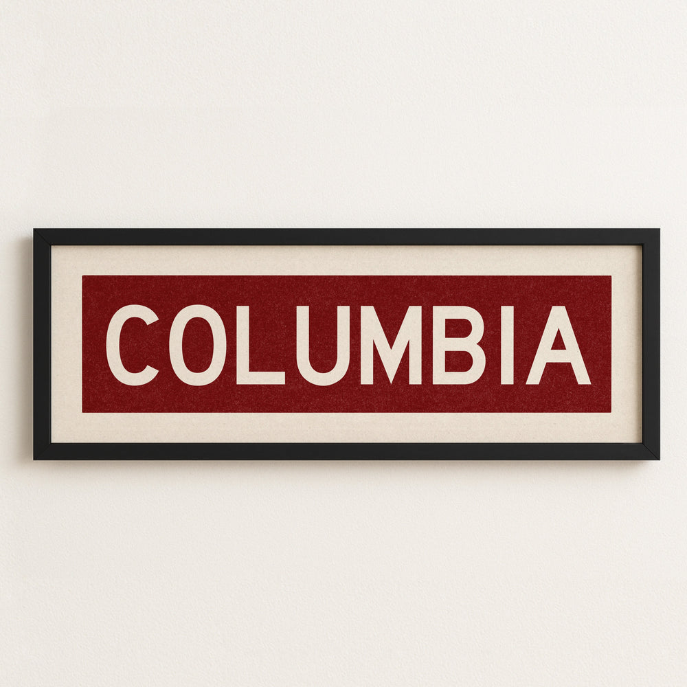 Framed Columbia Scarlet Bus Scroll