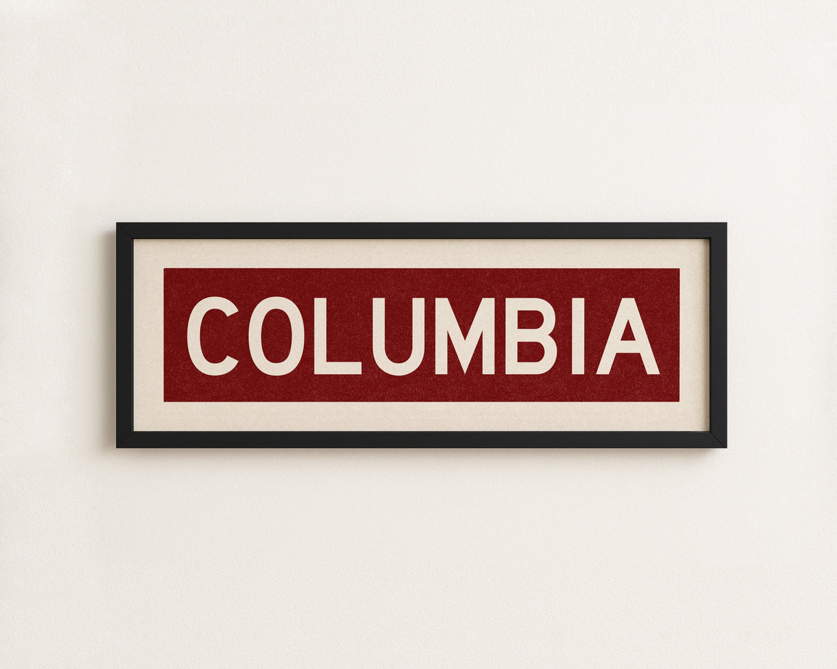 Framed Columbia Scarlet Bus Scroll