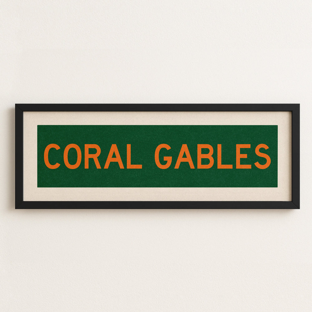 Framed Coral Gables Green and Orange Bus Scroll