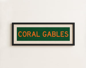 Framed Coral Gables Green and Orange Bus Scroll