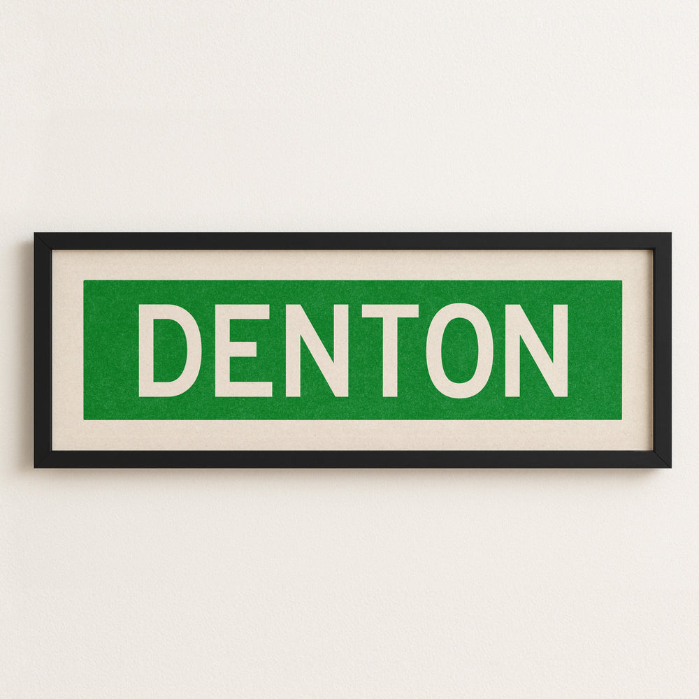 Framed Denton Green and White Bus Scroll