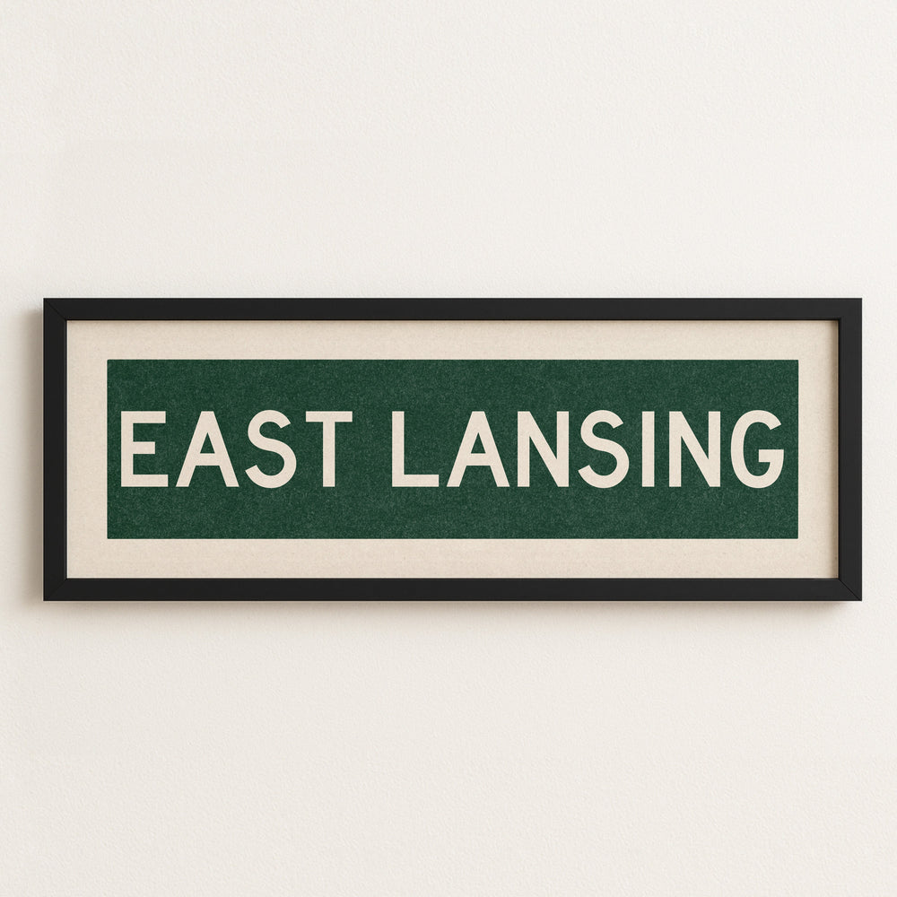 Framed East Lansing Green Bus Scroll