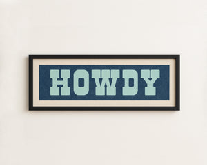 Framed HOWDY Sign Blue & Aqua Art Print