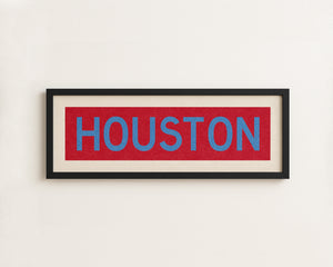 Framed Houston Baby Blue Bus Scroll