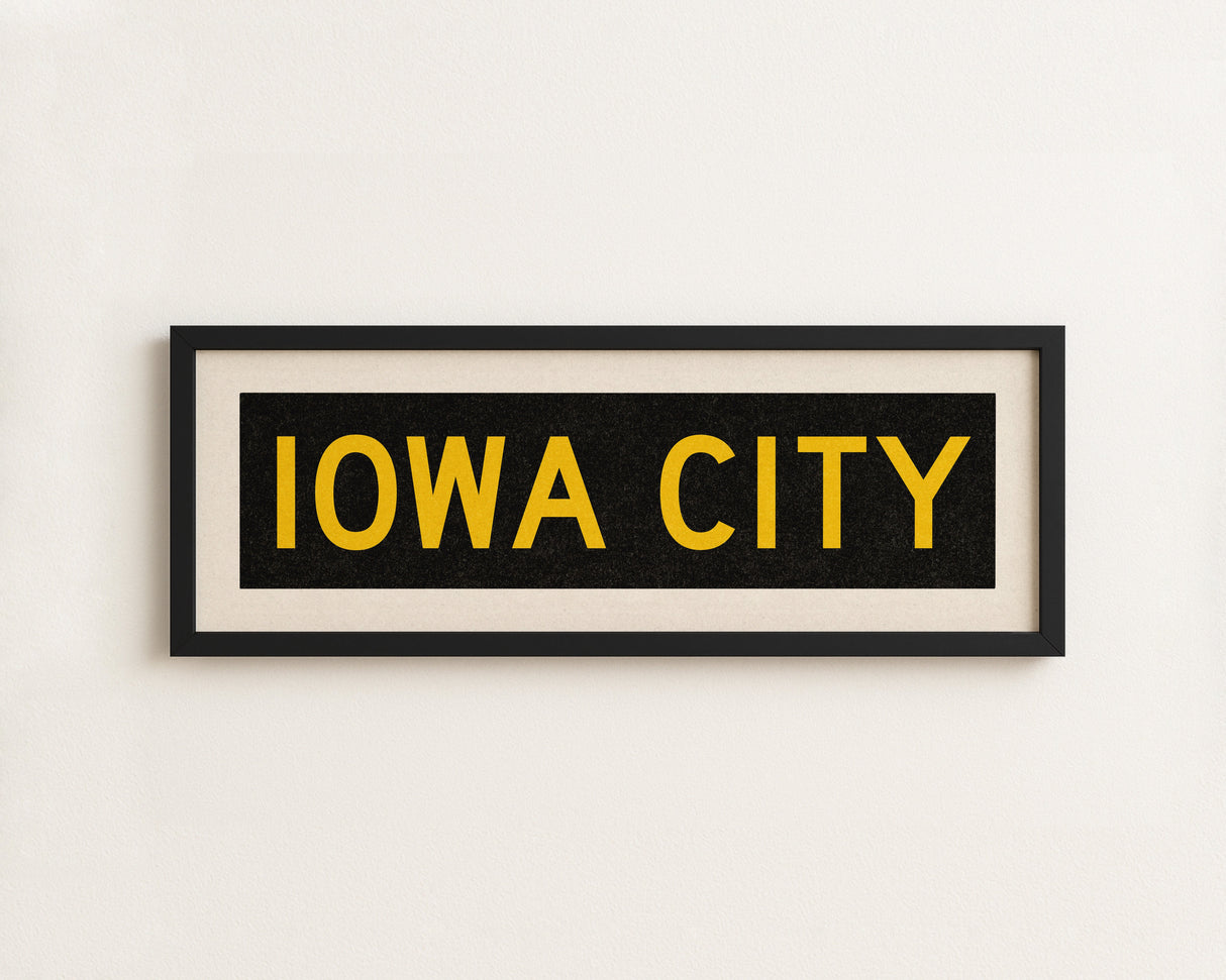 Framed Iowa City Black and Gold Bus Scroll