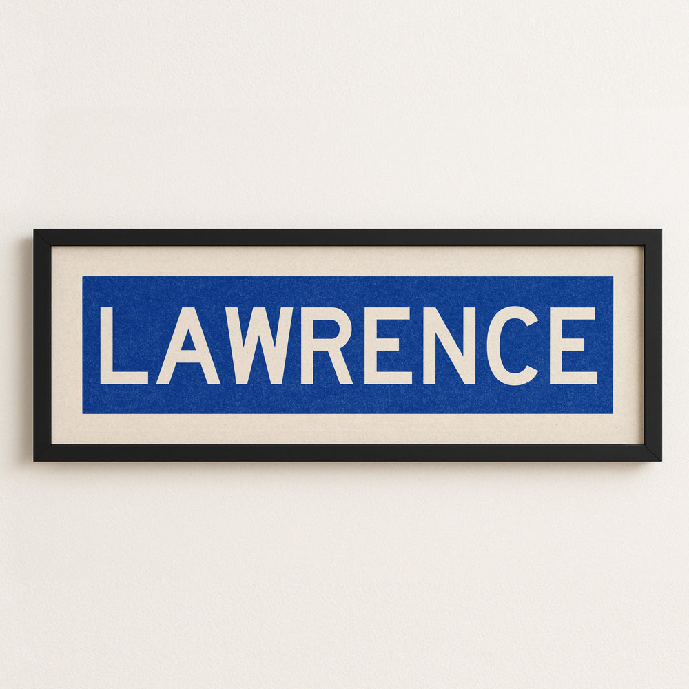 Framed Lawrence Blue Bus Scroll