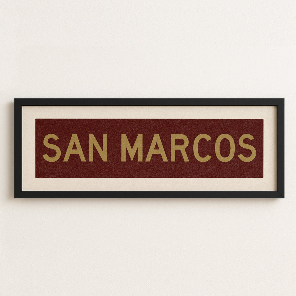 Framed San Marcos Maroon and Gold Bus Scroll