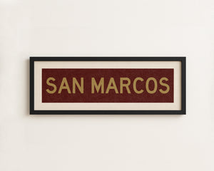 Framed San Marcos Maroon and Gold Bus Scroll