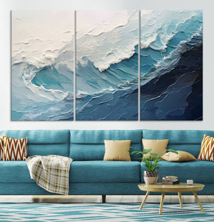 Blue Abstract Wave Ocean Wall Art Canvas Print – Modern