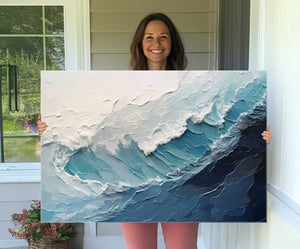 Blue Abstract Wave Ocean Wall Art Canvas Print – Modern