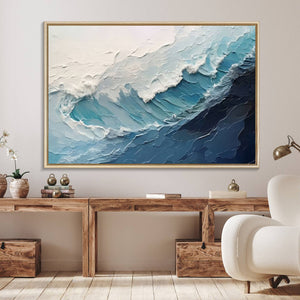Blue Abstract Wave Ocean Wall Art Canvas Print – Modern