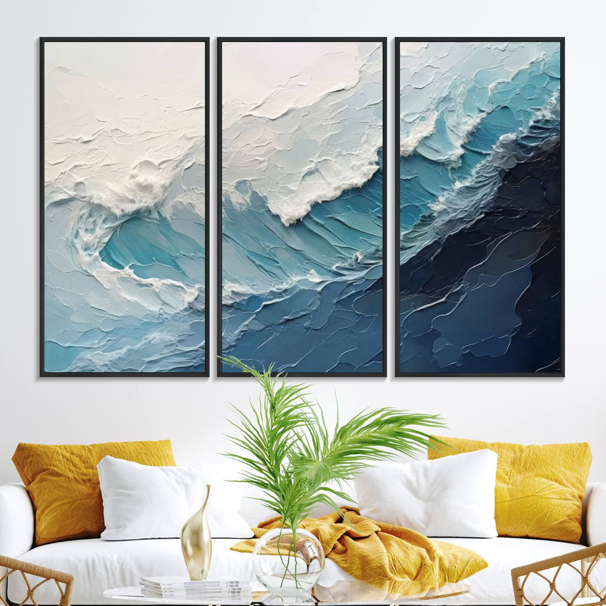 Blue Abstract Wave Ocean Wall Art Canvas Print – Modern
