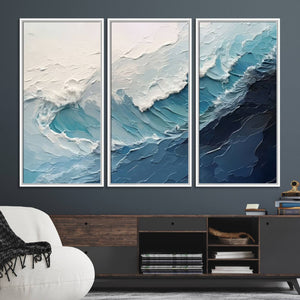 Blue Abstract Wave Ocean Wall Art Canvas Print – Modern