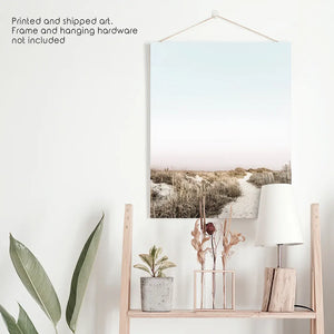 Boho Chic Wall Art Print. Sandy Beach Path, Dried Grass
