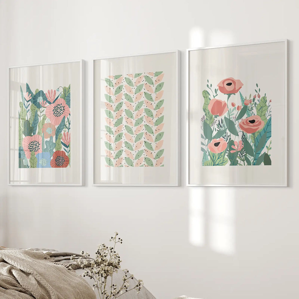 Botanical Pink Poppies Wall Art Poster Decor