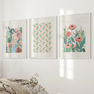 Botanical Pink Poppies Wall Art Poster Decor
