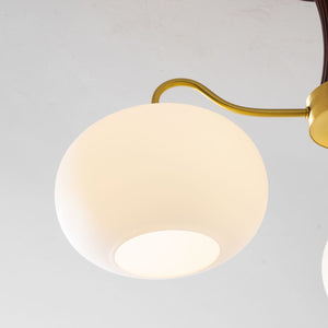 Persimmon Glass Chandelier with Brass Arms | Wood Accent Ceiling Pendant Light