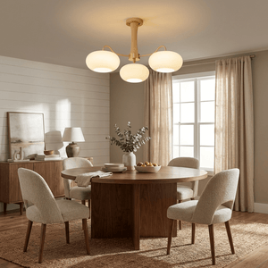 Persimmon Glass Chandelier with Brass Arms | Wood Accent Ceiling Pendant Light
