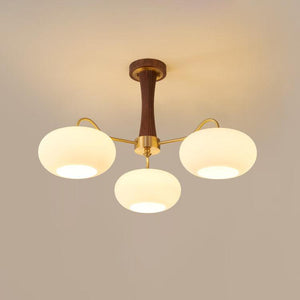 Persimmon Glass Chandelier with Brass Arms | Wood Accent Ceiling Pendant Light