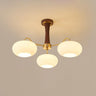 Persimmon Glass Chandelier with Brass Arms | Wood Accent Ceiling Pendant Light