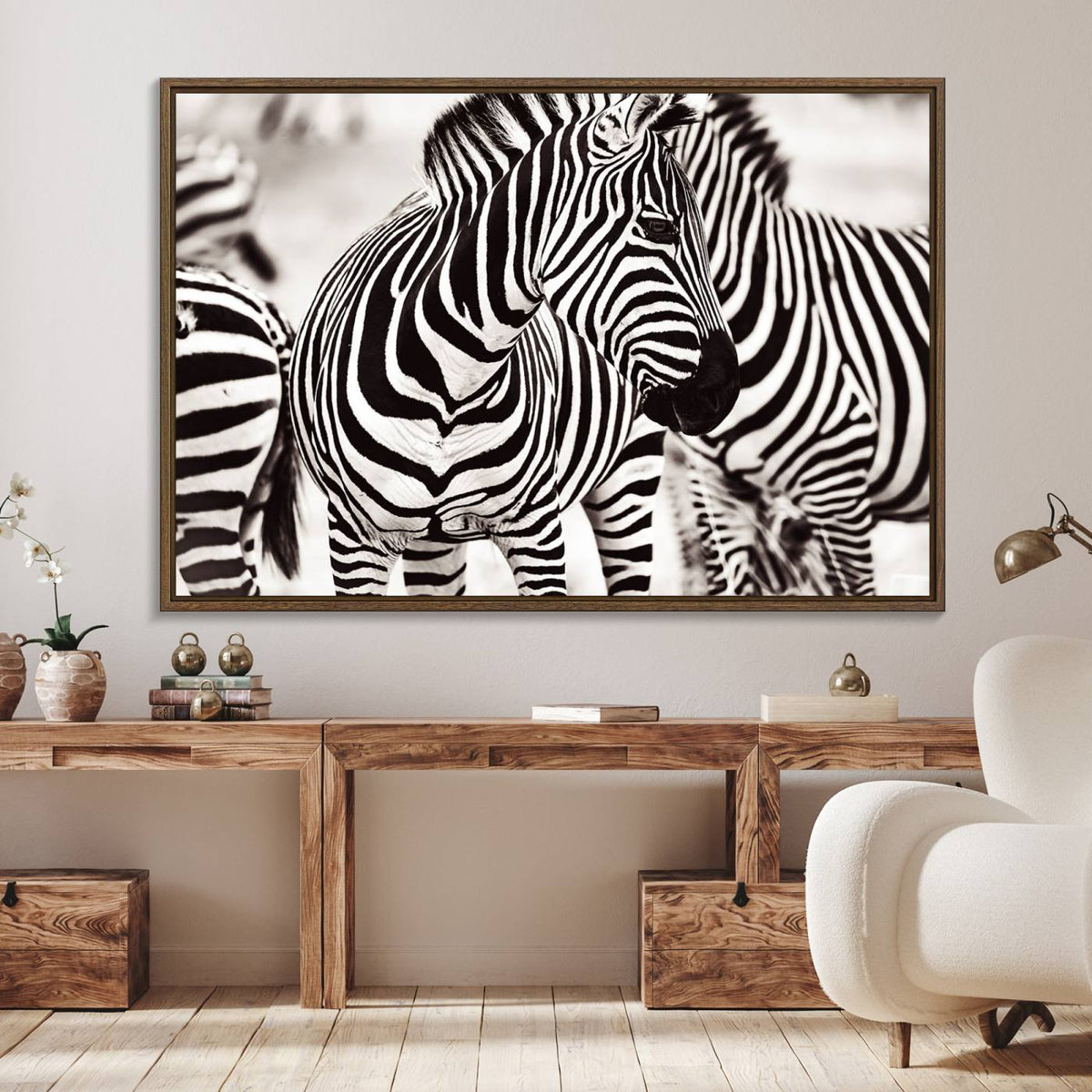Brilliant Zebra Photography Art Canvas Print Black and White