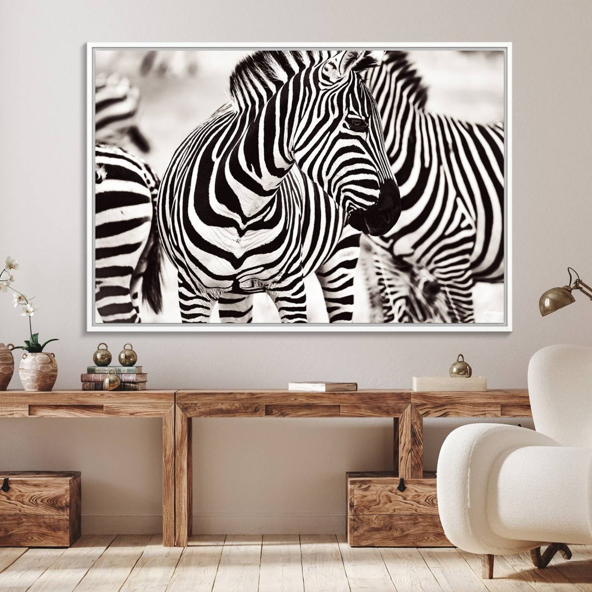 Brilliant Zebra Photography Art Canvas Print Black and White