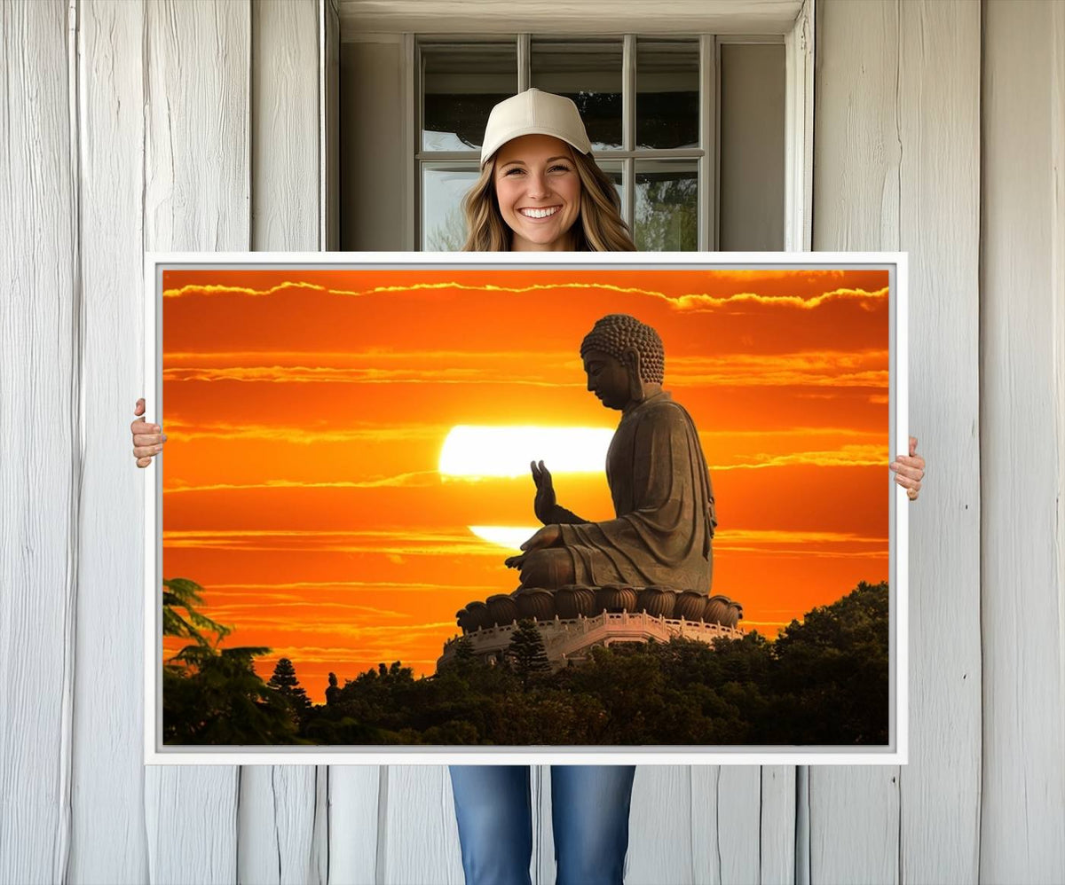 Buddha Statue at Sunset Canvas Print