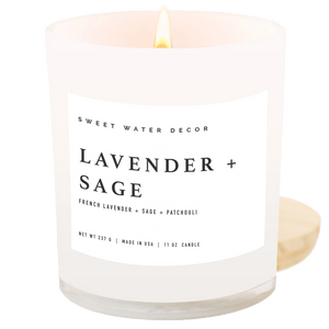 Lavender and Sage Soy Candle - White Jar - 11 oz