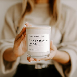 Lavender and Sage Soy Candle - White Jar - 11 oz