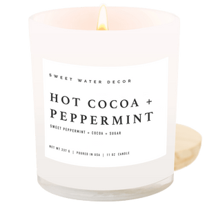 Hot Cocoa and Peppermint Soy Candle - White Jar - 11 oz