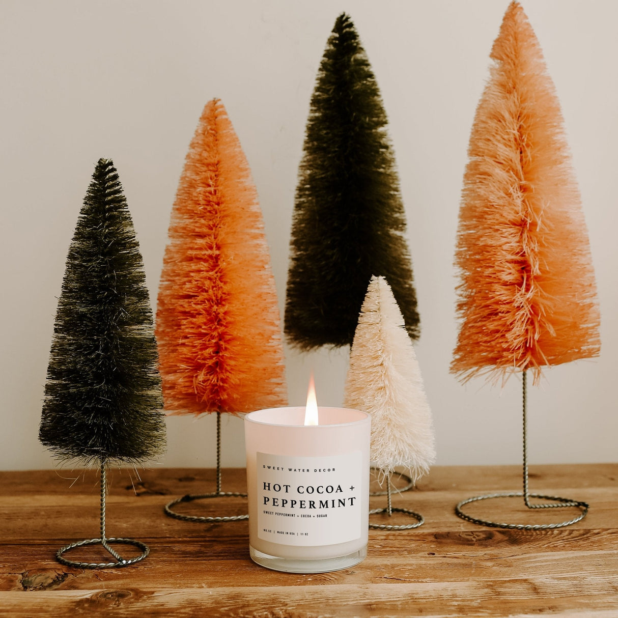 Hot Cocoa and Peppermint Soy Candle - White Jar - 11 oz