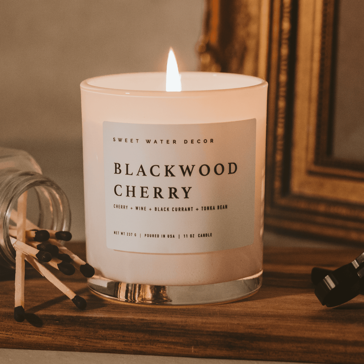 Blackwood Cherry Soy Candle - White Jar - 11 oz