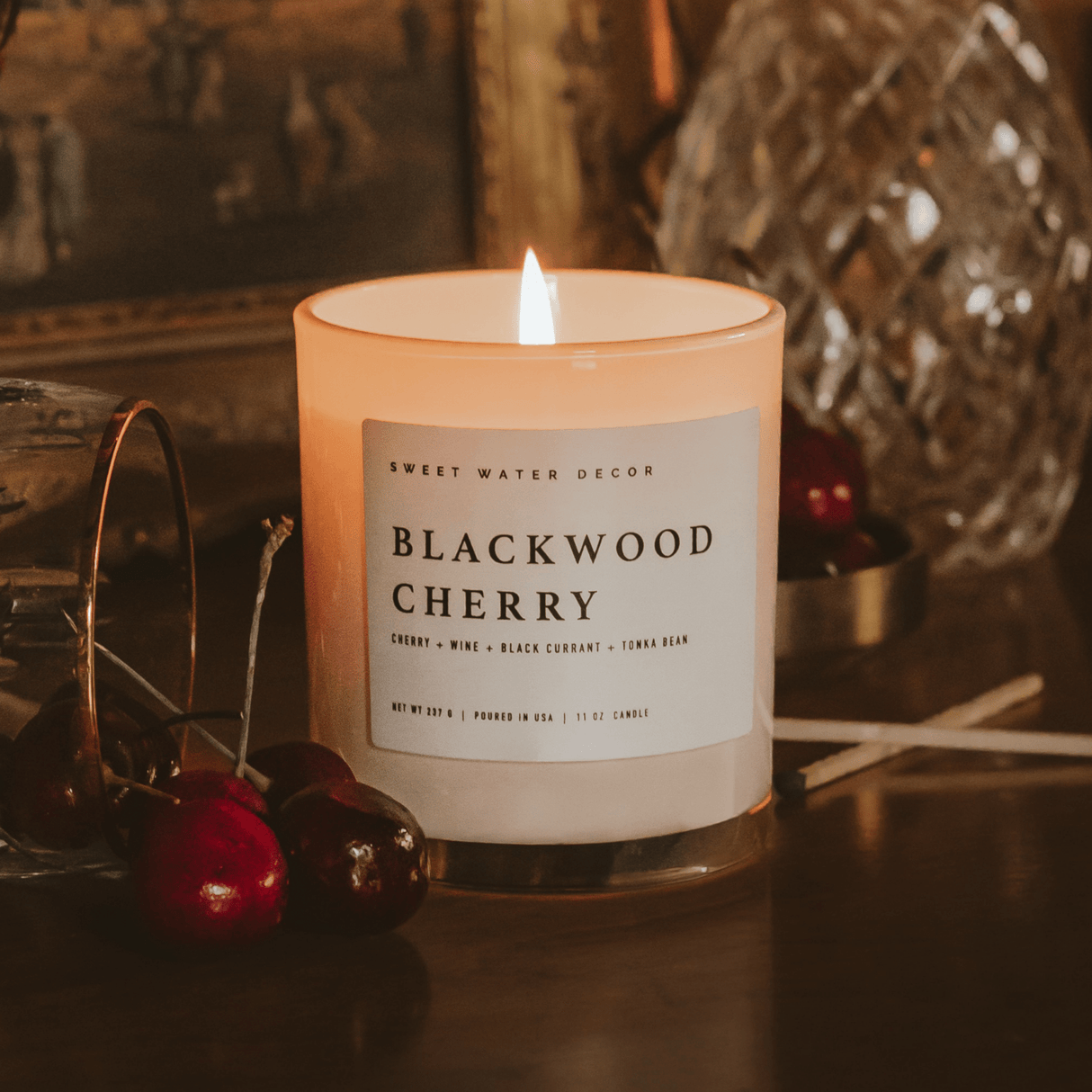 Blackwood Cherry Soy Candle - White Jar - 11 oz