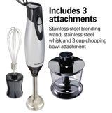 Hamilton Beach 4-in-1 Electric Immersion Hand Blender with Handheld Blending Stick, Whisk + 3-Cup Food & Vegetable Chopper Bowl, 2-Speeds, 225 Watts, Silver and Stainless Steel