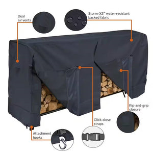 Black Outdoor Firewood Rack Cover - Fits 8-ft. Log Rack