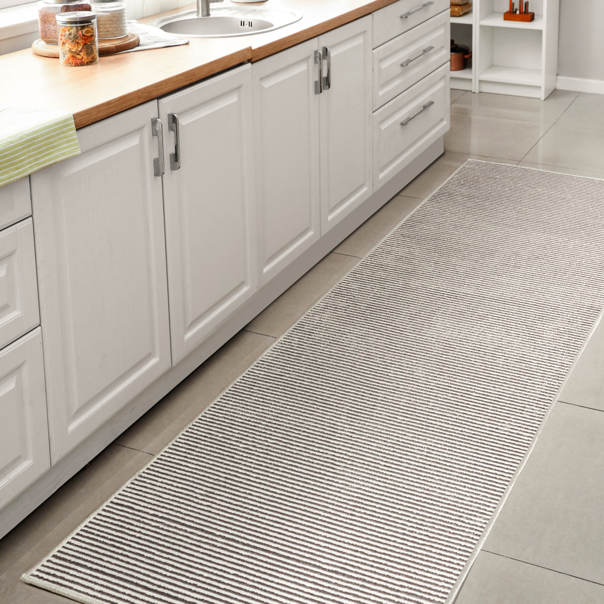 Cole Modern Minimalist Pinstripe High-Low Runner Rug
