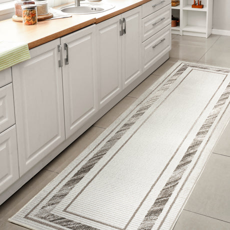 Athens Classic Border Marble Pattern High-Low Runner Rug